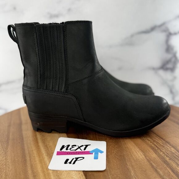 Sorel Lolla Chelsea Black Suede Leather Heeled Pull On Ankle Boots Women Size 8 - Picture 3 of 9